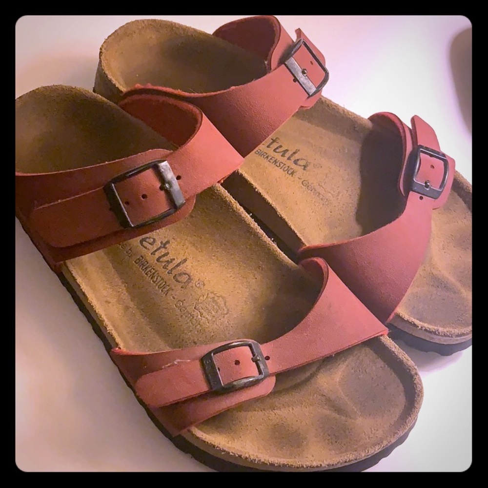 Red Betula by Birkenstock sandals.